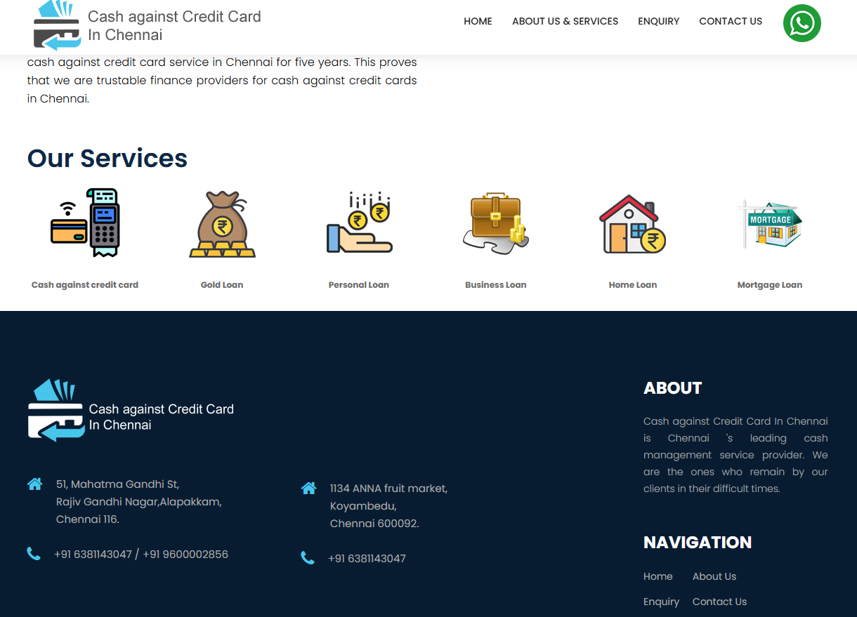 Credit Card To Cash Chennai – Financial Services Website Design & Digital Branding — screenshot 2