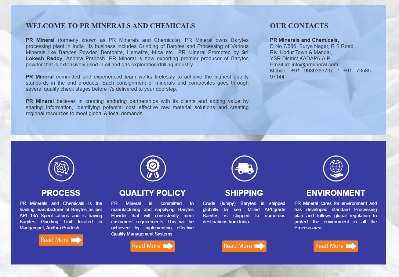 PR Minerals and Chemicals – Industrial Minerals Website & Digital Branding — screenshot 2
