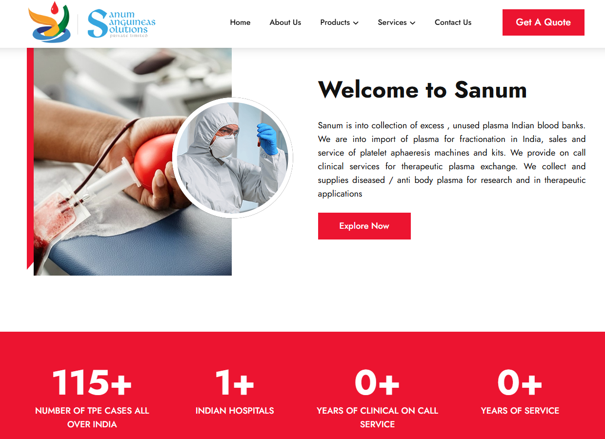 Sanum – Pharmaceutical & Plasma Healthcare Website Development — screenshot 3