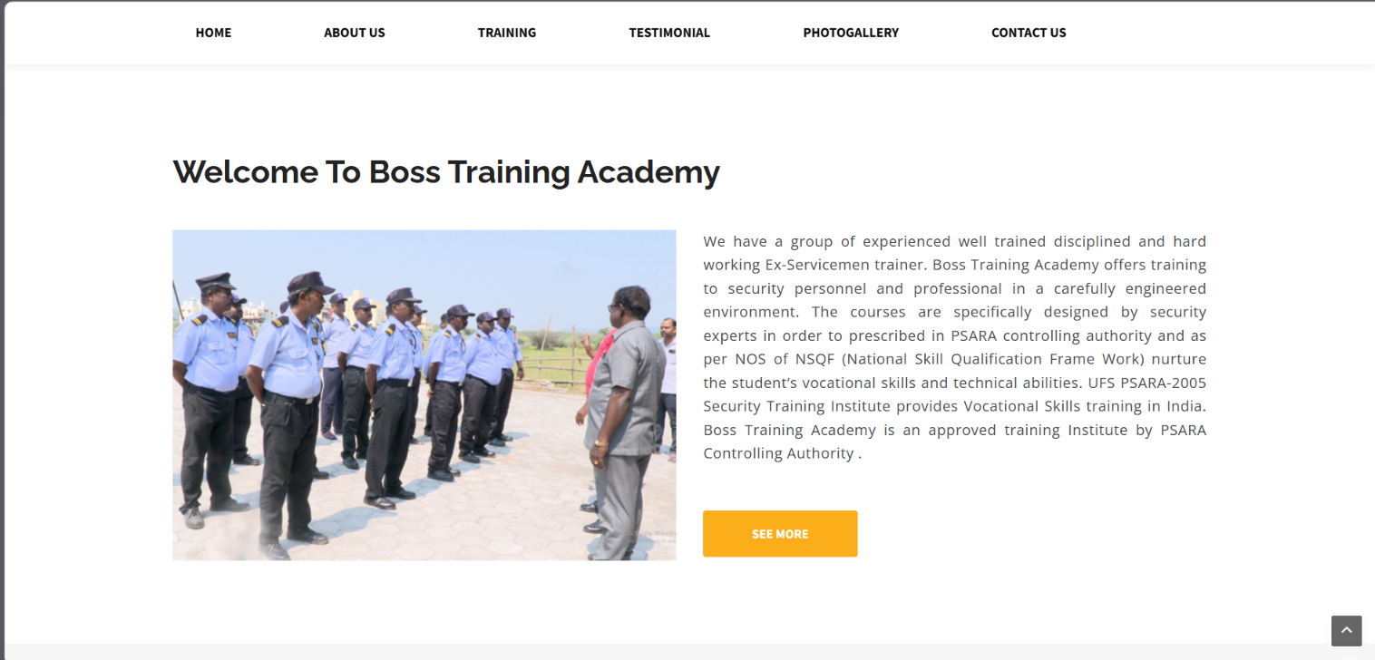 Security & Safety Training Institute portfolio Website — screenshot 2